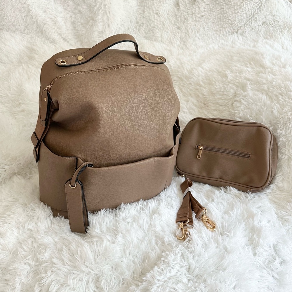 Tan Camel Women Diaper Backpack mini medium size